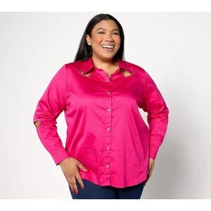 Attitudes by Renee Shirt Size 3X Woven Heart Cutout Button Up Lipstick Pink NEW